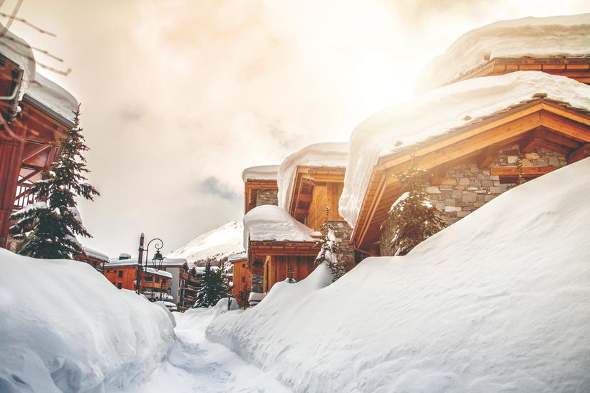 Traditional French chelt buildings in Val D'isere ski resort