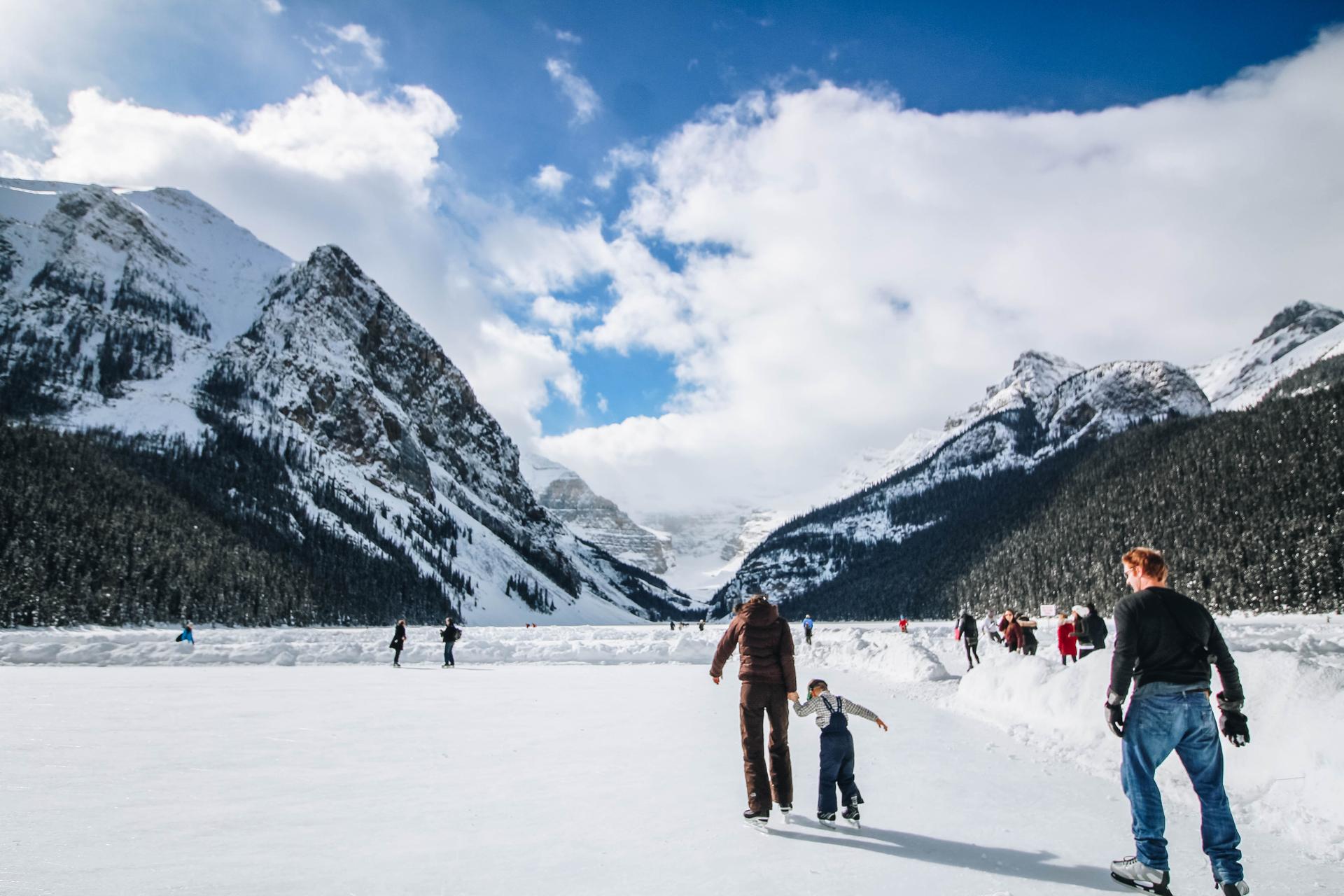 Family ice skating at Lake louise ski resort