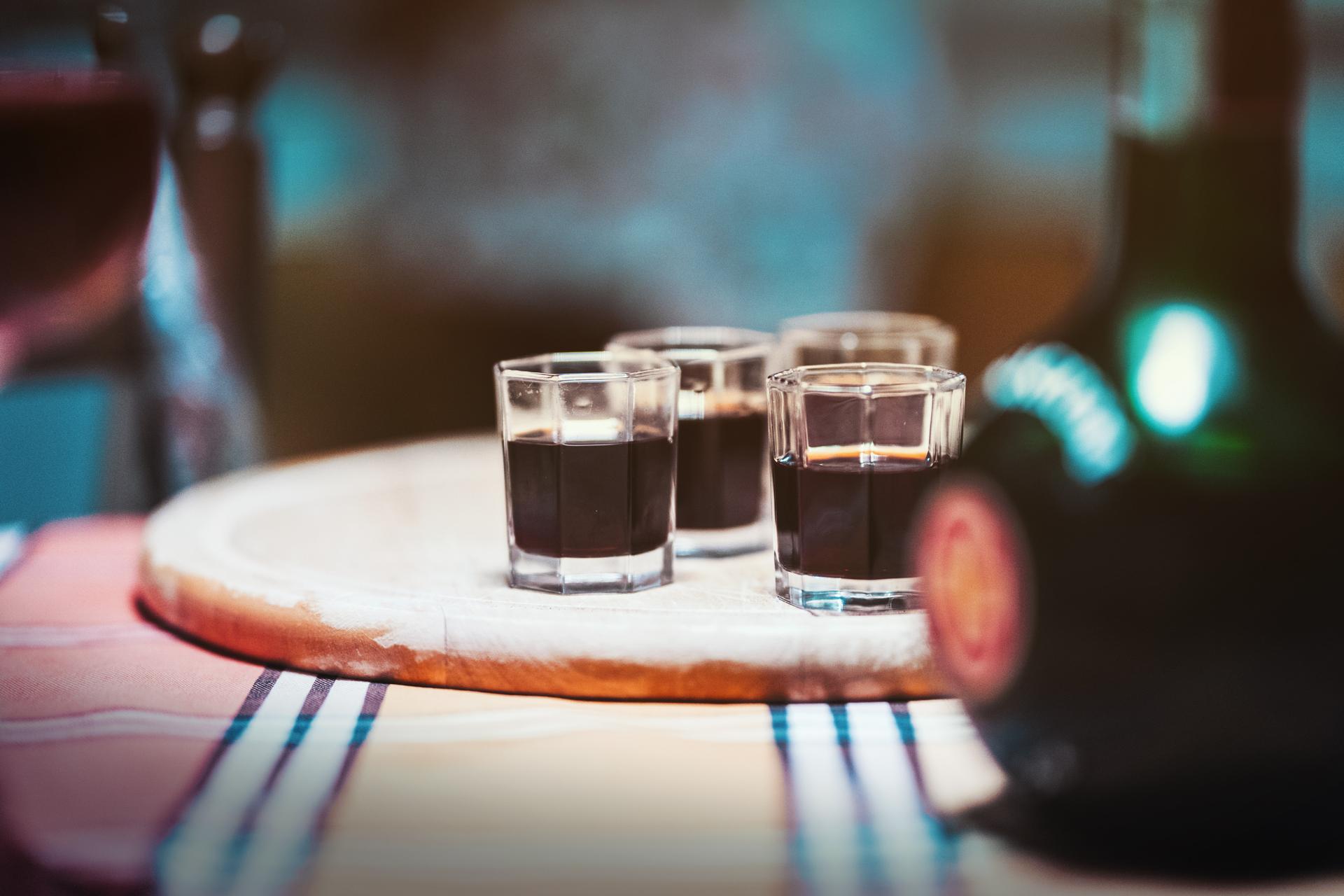 Shots of jager at bar on holiday in Austria